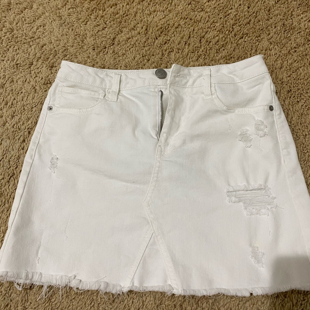 White jean mini skirt